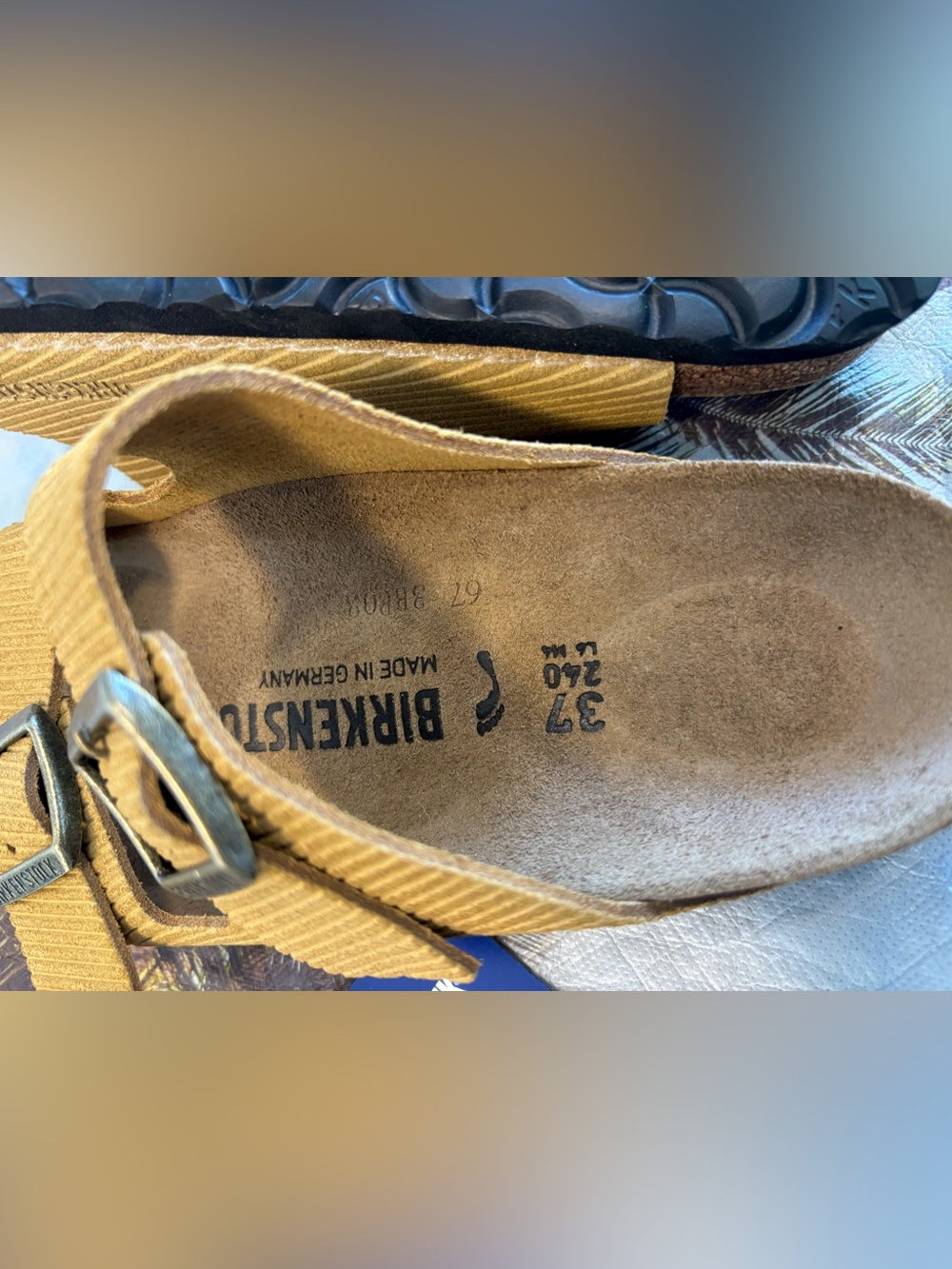 Birkenstock 💅 Arizona Corduroy Suede Cork Embossed Brown Sandals Size 37 6 6.5 - Picture 4 of 8